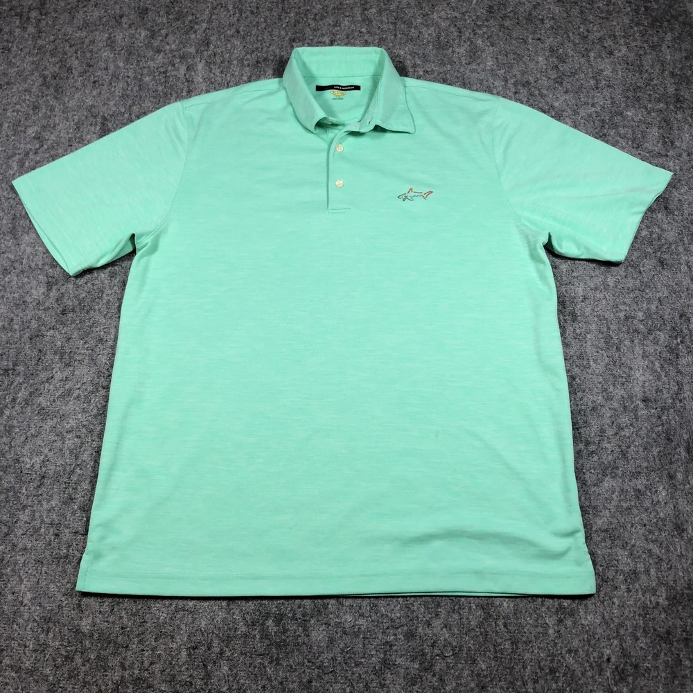 Greg Norman Polo Shirt Mens L Green PlayDry Shark Logo Golf Short Sleeve